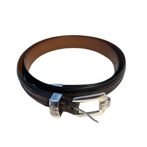 Onyx by Brighton Brown and Black Belt with Silver Buckle size:44